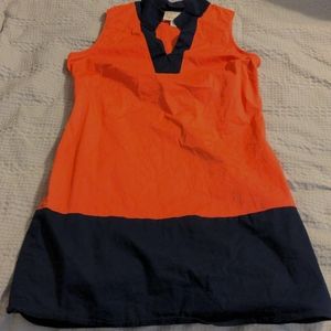 Coral and blue color block midi dress